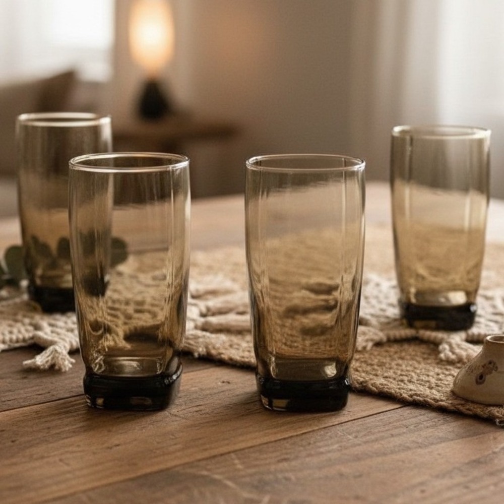 Libbey Carrington Tawny Smoke Highball Glasses, Set of 4, Square Bottom Tumblers